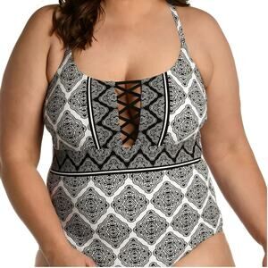 La Blanca Swimsuit Size 18W Oasis Strappy One Piece Mio NWT Paisley B&W Plus